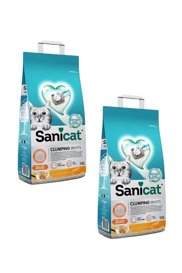 Sanicat Duo White Vanilya Mandalin Kokulu Topaklanan Kedi Kumu 10 Lt (2 Adet)