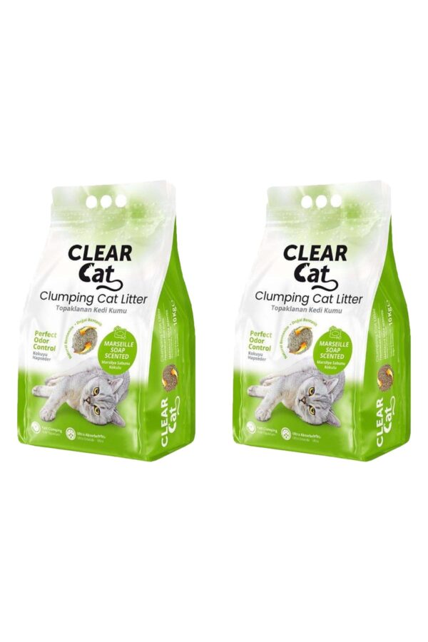 10 Lt X 2 Adet Clearcat Marsilya Sabun Kokulu Bentonit Doğal Topaklaşan Kedi Kumu