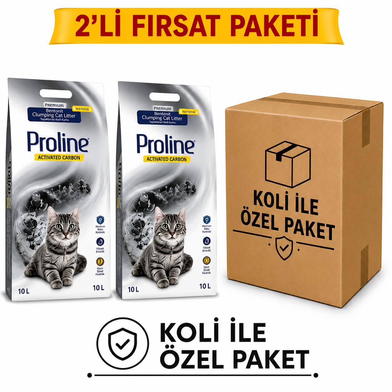 PROLİNE AKTİF KARBON KEDİ KUMU 10 LT * ADET 2 ÖZEL KOLİ PAKET