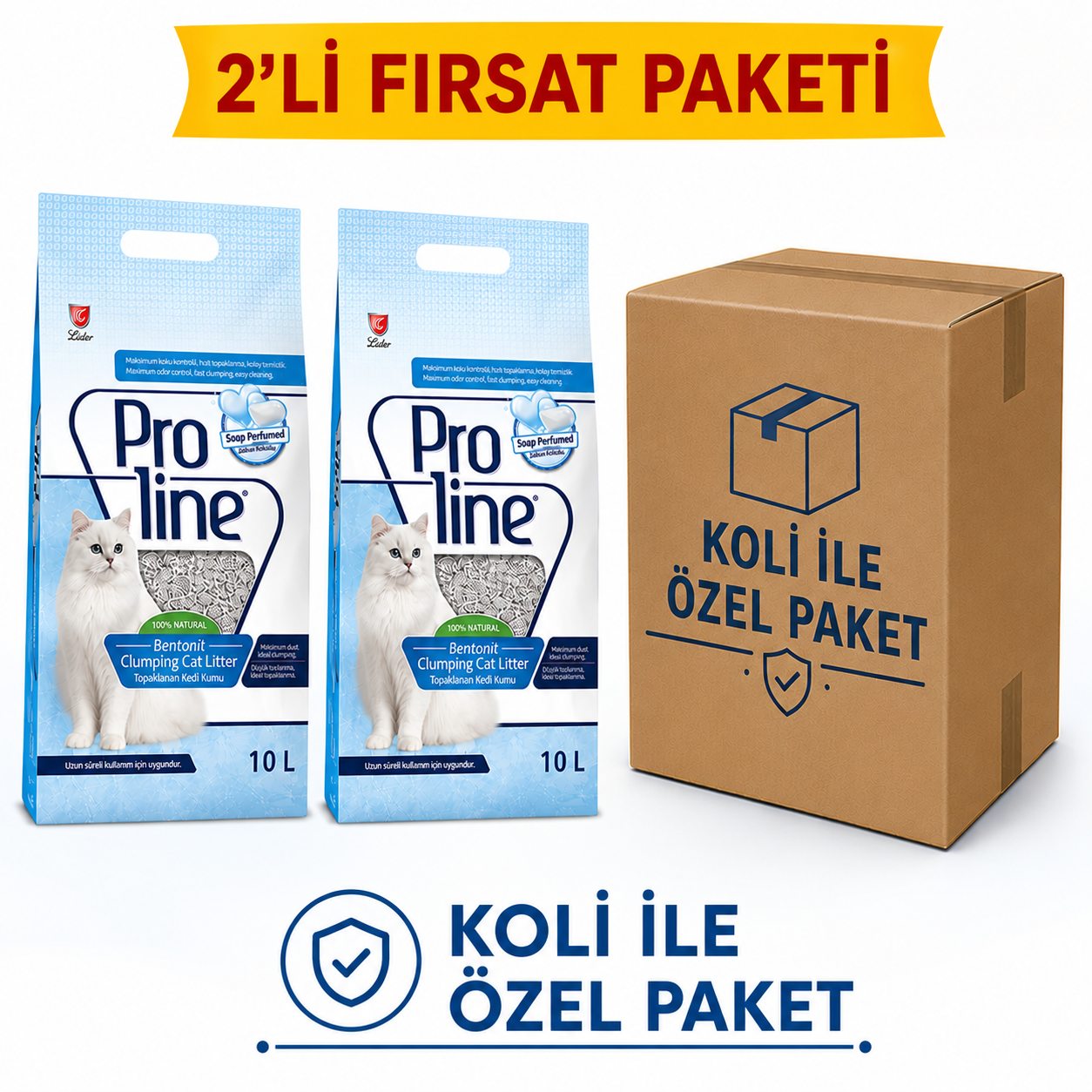 PROLİNE BENTONİT KEDİ KUMU SABUN KOKULU 10LT*2 ÖZEL KOLİ PAKET