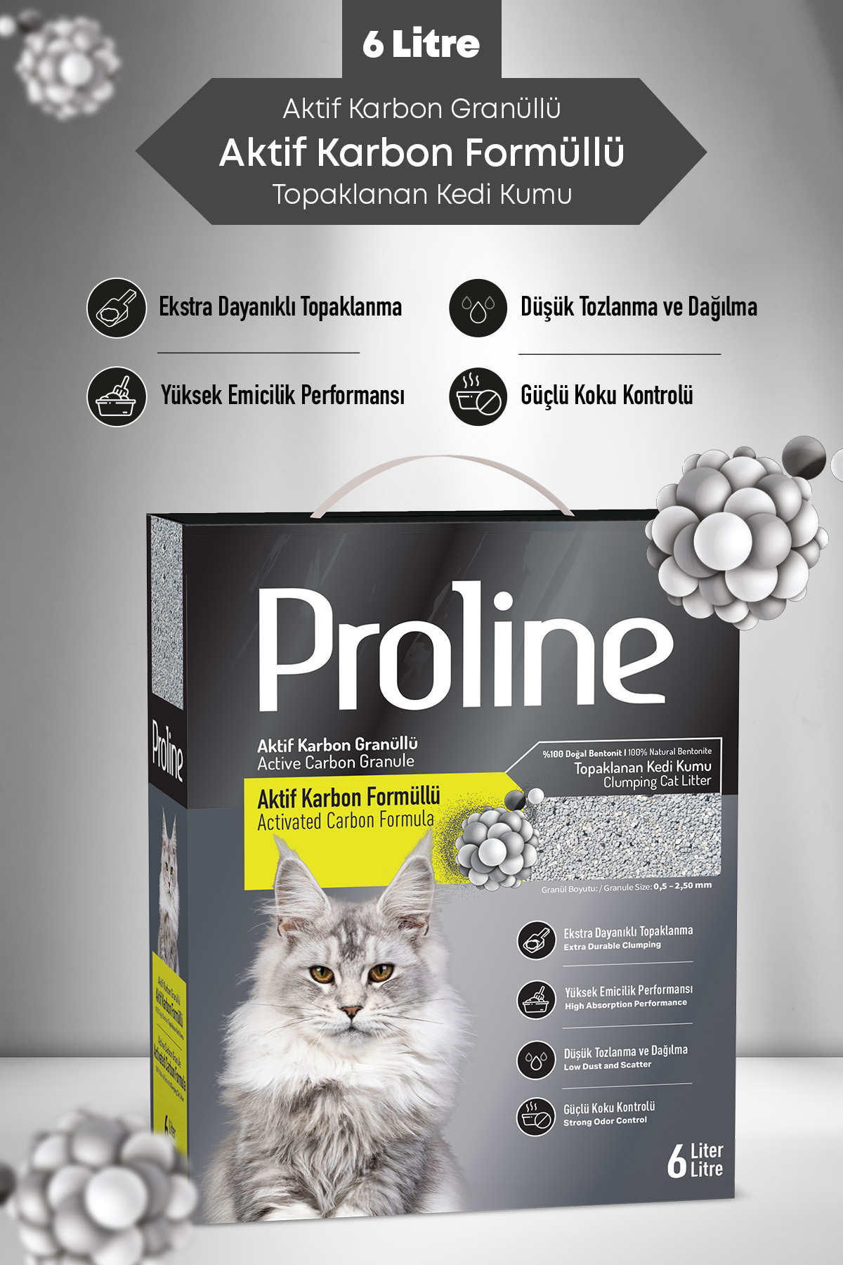 Proline Aktif Karbon Tanecikli Kedi Kumu 6 L