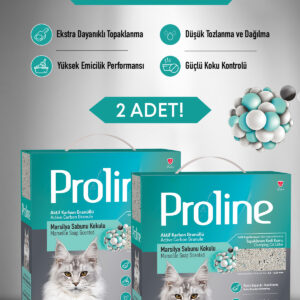 Proline Aktif Karbon Tanecikli Marsilya Sabunu Kokulu Kedi Kumu 2X6 lt