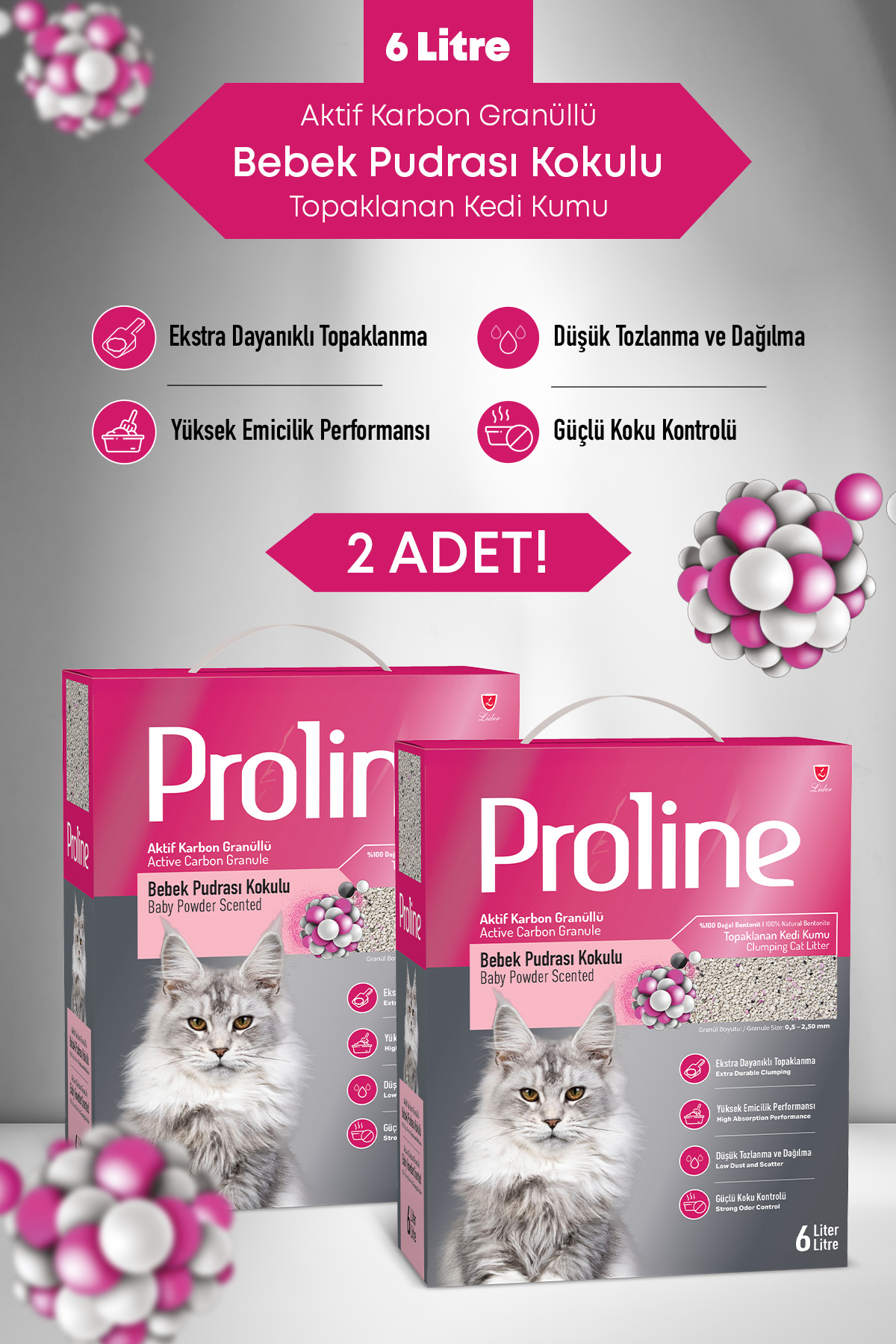 Proline Bebek Pudrası Kokulu Kedi Kumu 2X6Lt.