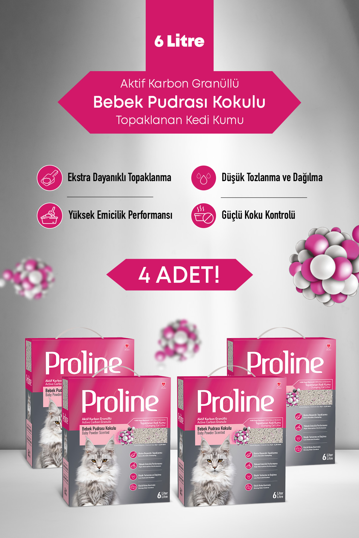 Proline Bebek Pudrası Kokulu Kedi Kumu 4X6Lt.