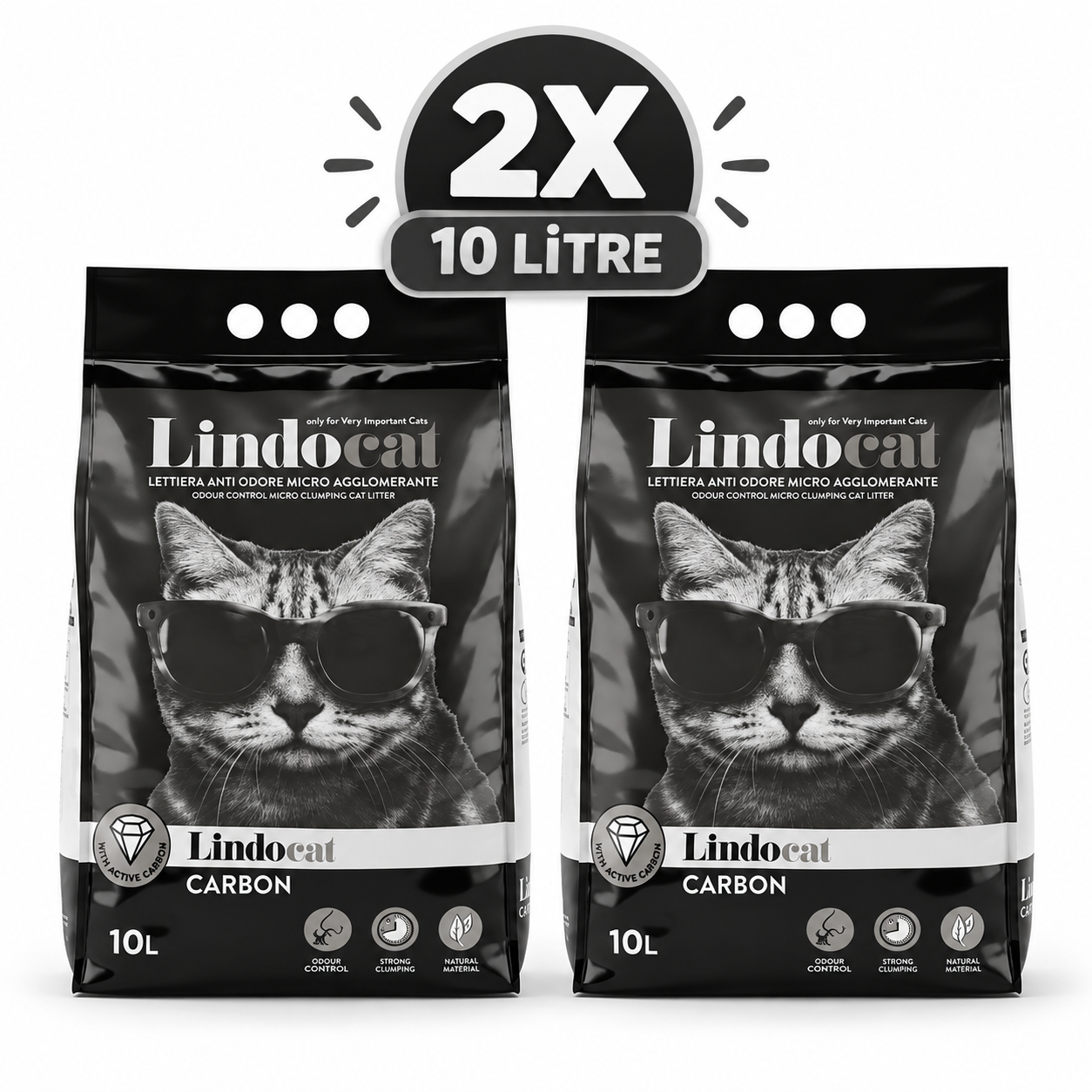 Lindocat Carbon Ekstra Güçlü Topaklanan Beyaz Bentonit Kedi Kumu 2 Adet10lt