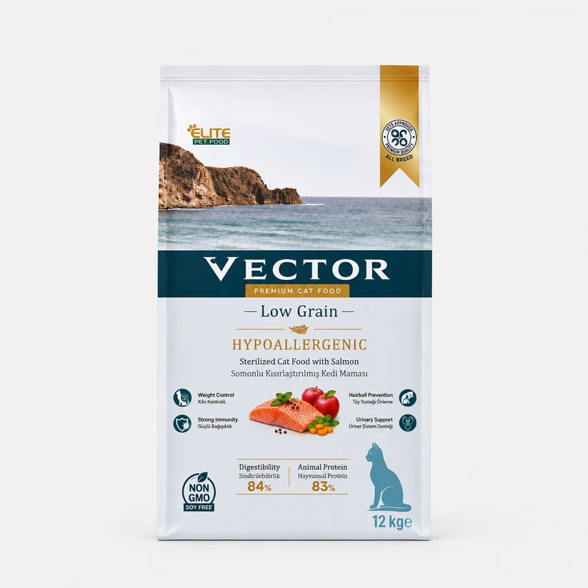 Vector Tam ve Dengeli Somonlu Kısırlaştırılmış Kedi Maması 12 KG