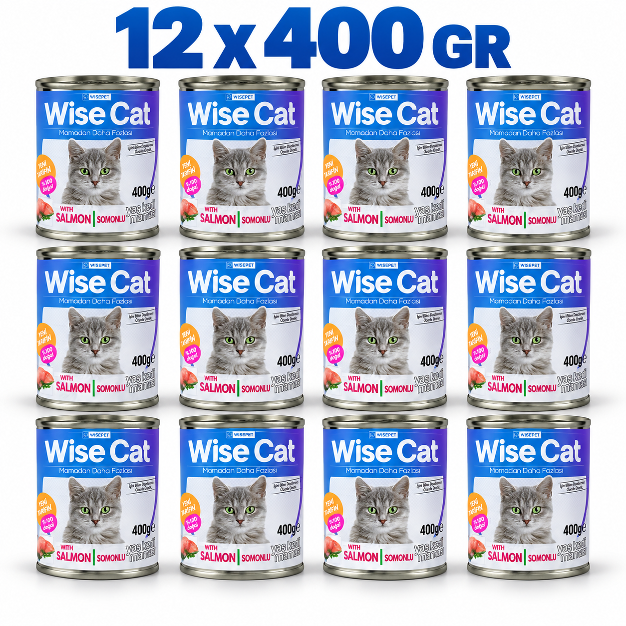 Wise Cat Somonlu Yetişkin Kedi Konserve Maması 400 gr 12 Adet