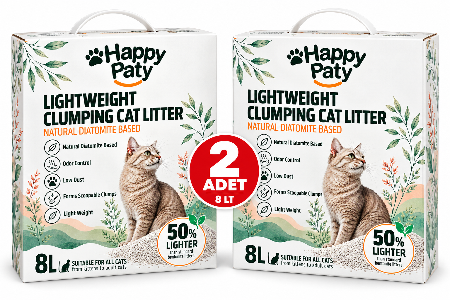 Happy Paty Lightweight Diatomit Kedi Kumu 8 Litre 2 Adet