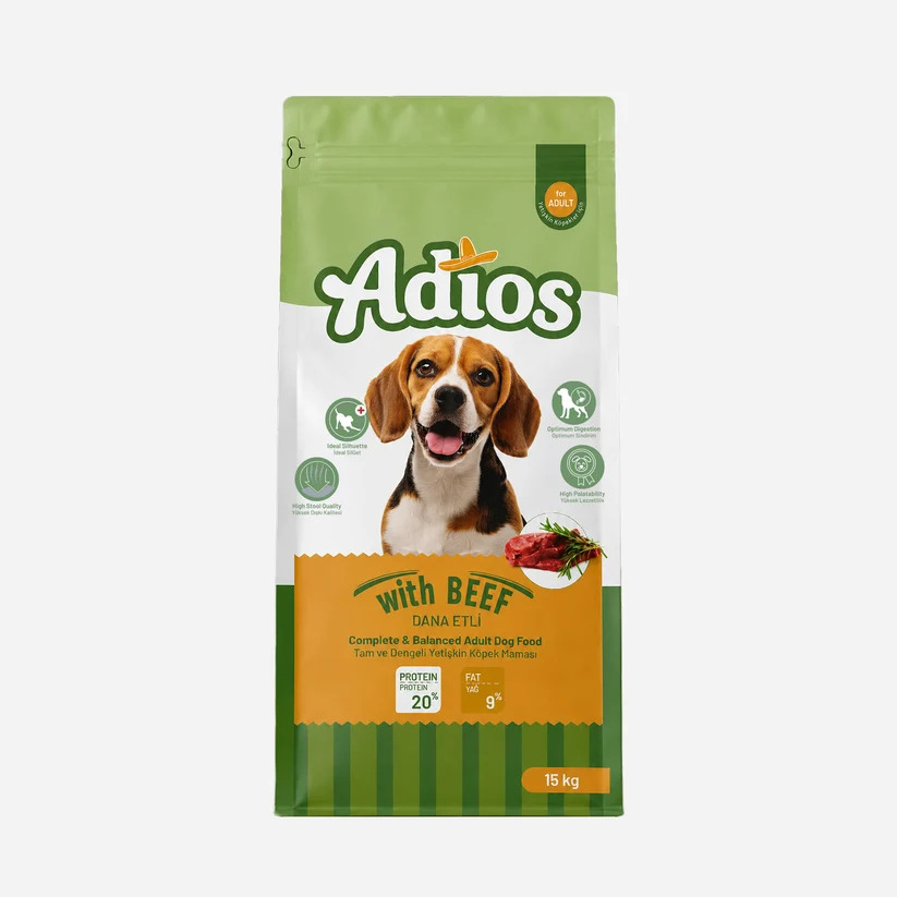 ADİOS Tam ve Dengeli Dana Etli Yetişkin Köpek Maması 15 KG