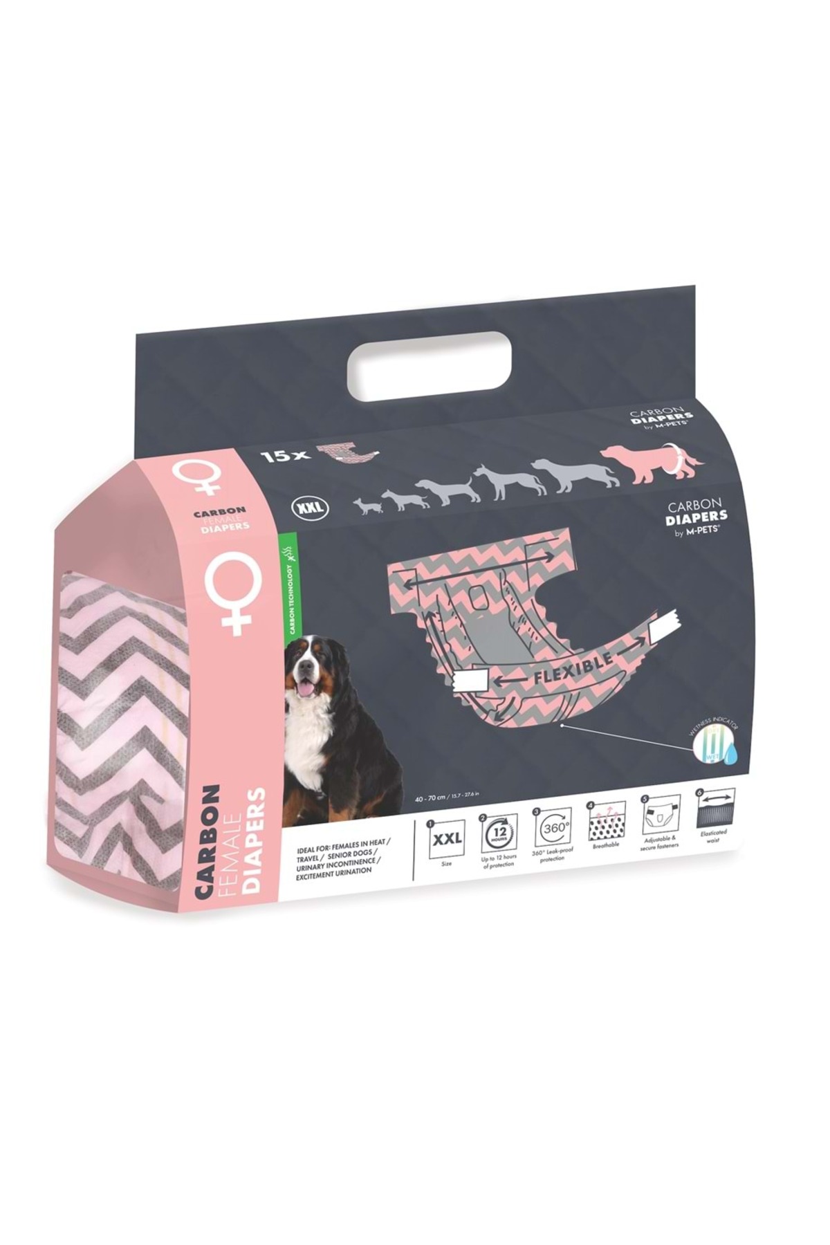 M-Pets CARBONLU DIAPERS DİŞİ KÖPEKLER İÇİN KÜLOT (XXL) 15Lİ
