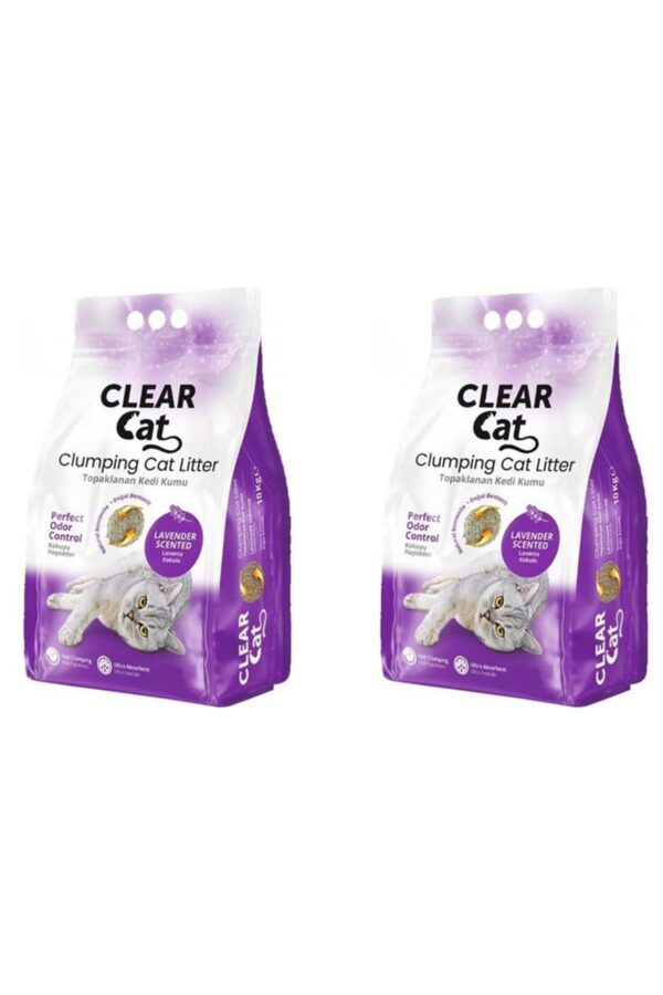 Clearcat Lavanta Kokulu Bentonite Doğal Topaklaşan Kedi Kumu 10 Lt X 2 Adet