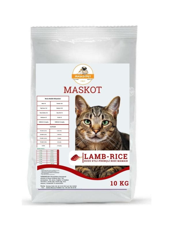 Maskot Kuzu Etli ve Pirinçli Yetişkin Kedi Maması 10 kg