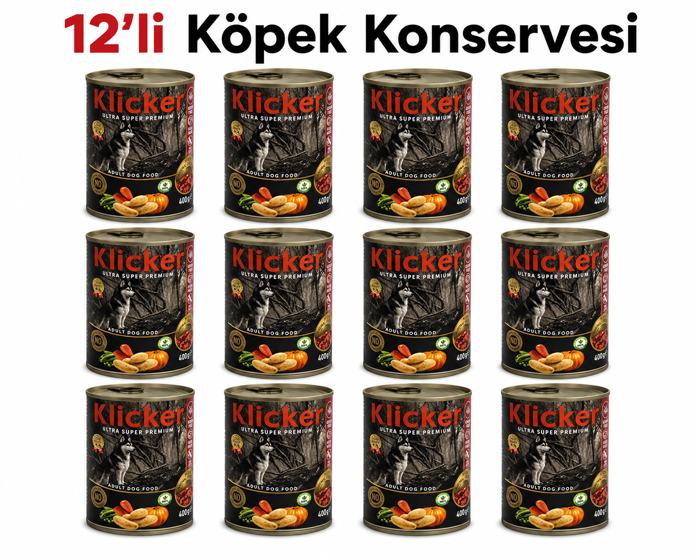 Klicker 12'li Biftekli Sebzeli Köpek Konservesi 400 gr - Görsel 2