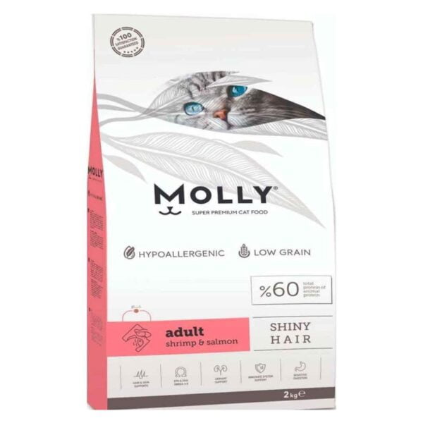 Molly Hipoalerjenik Düşük Tahıllı Karidesli ve Somonlu Yetişkin Kedi Maması 2 kg