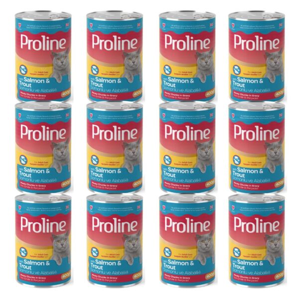 Proline Somonlu ve Alabalıklı Sos İçinde Et Parçacıklı Yetişkin Kedi Konserve x 12 Adet