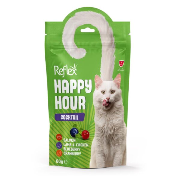 Reflex Happy Hour Cocktail Somonlu, Kuzu Etli, Tavuklu, Yaban Mersinli ve Kızılcıklı Kedi Ödül Maması