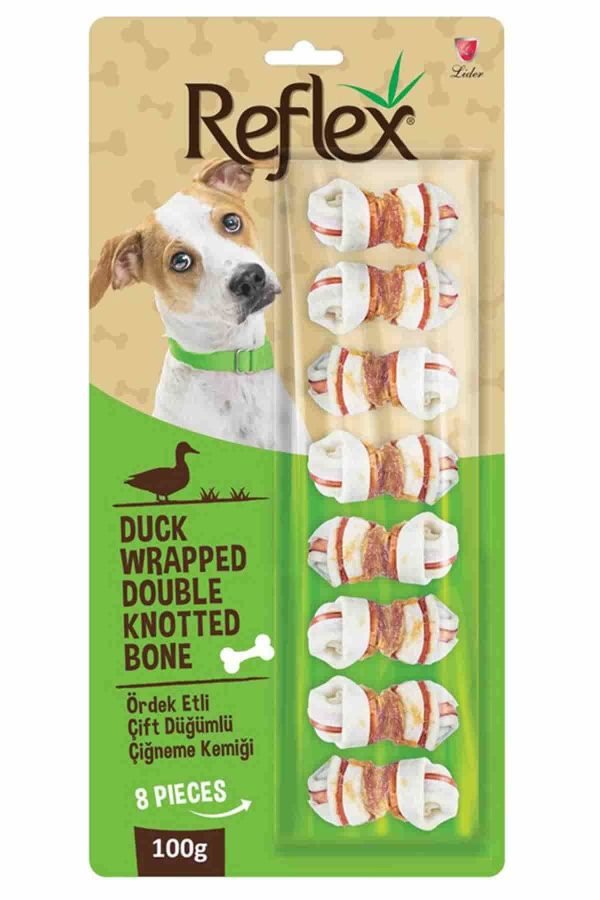 Reflex Ördek Etli Çift Düğümlü Köpek Ödül Kemiği 8 Adet 100 gr