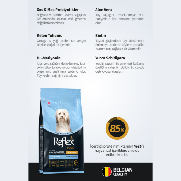 Reflex Plus Skin&Coat Somonlu Mini ve Küçük Irk Yetişkin Köpek Maması 3 kg - Görsel 3