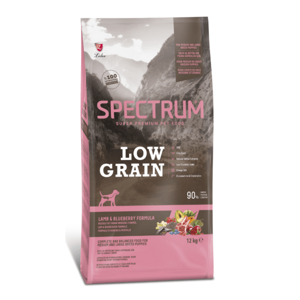 Spectrum Low Grain Kuzu Etli ve Yaban Mersinli Orta ve Büyük Irk Yavru Köpek Maması 12 Kg