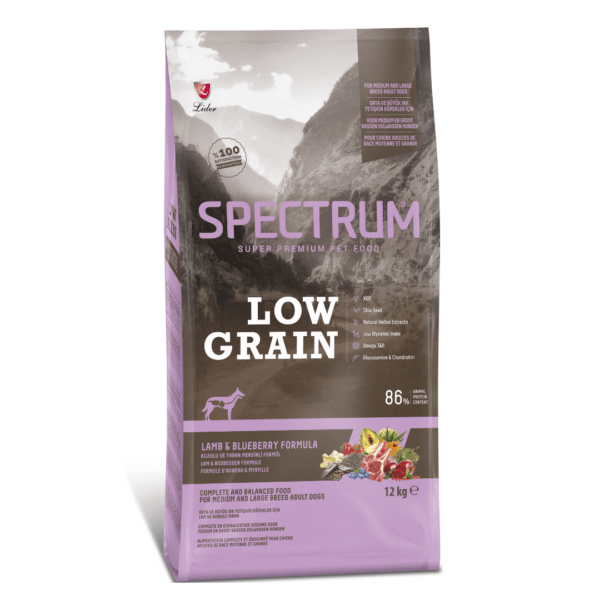 Spectrum Düşük Tahıllı Kuzu Etli ve Yaban Mersinli Orta ve Büyük Irk Yetişkin Köpek Maması 12 kg